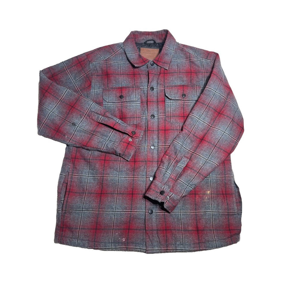 Rugged Elements Shirt Jacket Mens Large Red Grey Plaid Quilted Lined Flannel